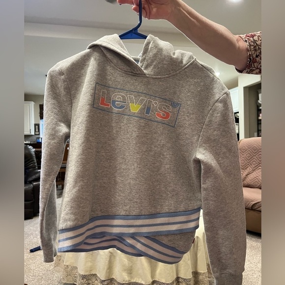 081. Levi's Sweatshirt Hoodie Gray With Neon Lettering L Youth - Picture 4 of 7